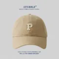 Khakifarbene minimalistische weiche Baseballkappe mit gesticktem Buchstabe P, Sonnenhut. - Khaki