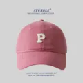 Koreanische rosa Baseballkappe mit gesticktem Buchstaben P, weiche Freizeitsonnenhut für Damen. - Himbeere