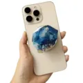 Blue faux crystal acrylic resin magnetic phone grip stand attached to golden smartphone - Magnetic Stand / Blue Crystal