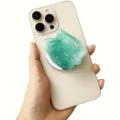 Close-up of hand holding phone with green imitation raw crystal magnetic phone grip stand - Magnetic Stand / Green Imitation Crystal