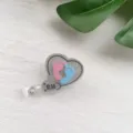Heart-shaped glitter RN nurse badge reel with cute baby footprints - Footprint Heart Badge Reel