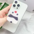 Macro detail of a cute panda acrylic expandable phone grip on a white iPhone case - Expanding Stand / Panda with Fruit on Head Style (3)