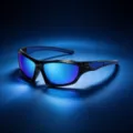 Gafas de ciclismo deportivas profesionales con lentes de espejo azules y montura negra. - 9494 Montura negra patillas azules lentes de espejo azules