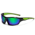 Gafas de ciclismo deportivas profesionales con lentes reflectantes verdes y moradas - 9494 Montura negra patillas verdes lentes de espejo verdes