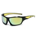 Gafas de sol deportivas de ciclismo negras con lentes amarillas iridiscentes para deporte - 9494 montura negra patillas amarillas espejo dorado