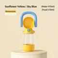 Portable dog water and food dispenser bottle in sunflower yellow and sky blue finish - 470ml Water + 170ml Grain 2-in-1 / Sunflower Yellow/Blue