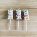 Simpatiche candele di compleanno a forma di orso con bastoncini per torte di festa - Orsetto da Golf / Set di 3 / Rosa