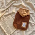 Cozy winter brown sherpa dog hoodie vest with thick plush fleece and LuckyDog patch - S (Suggested Weight 1.5-2.5kg) / Sherpa Fleece Vest (2-Legged) / Brown