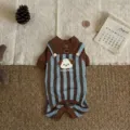 Thickened pet overalls with striped pattern and D-ring harness attachment - S (Recommended 1.5-2.5kg) / Top And Bottom / Blue-Brown Stripe