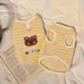 Thickened warm yellow striped dog vest with leash ring and bear embroidery - S (Recommended 1.5-2.5kg) / Tops / Yellow White Stripes