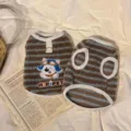 Warm winter pet vest with blue-brown stripes and cute bear embroidery - S (Recommended 1.5-2.5kg) / Tops / Blue Brown Striped Fleece
