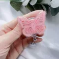 Retractable butterfly badge reel featuring pink resin with elegant gold foil details - Pink Butterfly Pink Flower