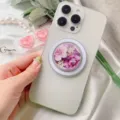 Magnetic floral phone grip with purple rose pattern displayed on a white smartphone variant - Magnetic Stand / Floral 8
