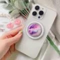 Elegant magnetic phone socket grip with abstract pink and purple marble floral pattern - Magnetic Stand / Marble 6