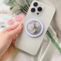 Elegant floral MagSafe magnetic pop socket phone holder with pink flower design and glossy finish - Magnetic Stand / Floral 4