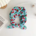 Blue cherry print cotton linen small square scarf, versatile neckerchief and hair accessory. - 3B Cherry & Green Leaves