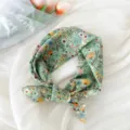 Green floral cotton linen square headscarf, versatile thin neck scarf for daily wear. - 5B Fine Branch Floral Green
