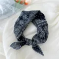 Black paisley print cotton linen bandana headscarf stylish square scarf women accessory - 6B Paisley Black