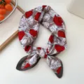 Cotton-linen small square scarf in brown floral print, stylish neckerchief accessory. - Paper Floral Lotus Pink