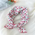 Charming cherry floral square scarf, lightweight cotton linen fabric, chic women neckerchief. - 7B Small Cherry