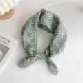 Green cotton linen small square scarf retro geometric print fashion neckerchief chic - Half Leaf Green (18B)