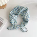 Blue floral cotton linen square scarf for women, stylish vintage headband and neck scarf. - Small Flowers Blue (10B)
