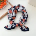 Cotton linen small square scarf floral fashion neckerchief elegant women neck wrap spring autumn - Paper Floral Navy