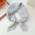 Elegant black and white polka dot square scarf, soft neckerchief for women fashion styling. - Scattered Dot White
