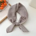 Grey polka dot cotton linen square scarf, stylish neckerchief for women daily wear accessory. - Scattered Dot Khaki