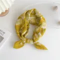 Yellow cotton linen small square scarf with white ginkgo leaf print, stylish neck scarf accessory. - Ginkgo Leaf Yellow (17B)