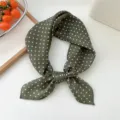 Green polka dot cotton linen square scarf, stylish neckerchief for women spring autumn. - Scattered Dot Green