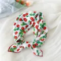 Japanese style cherry print cotton linen square scarf for women chic neckerchief - 13B Cherry Green Leaf Beige