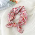 Chic floral headscarf square scarf for women, versatile spring summer neckerchief accessory. - 14B Peach Red