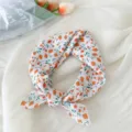 Japanese cotton linen floral square scarf versatile small neckerchief for women summer - 15B Orange Fruit