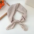 Beige brown polka dot square scarf, fashion vintage neckerchief chic hair band for women. - Scattered Dot Beige