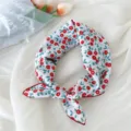 Japanese floral cotton linen square scarf red berry print neckerchief stylish hair band - 17B Round Dot Floral
