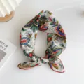Vintage floral cotton linen square scarf, stylish neckerchief hairband accessory. - Colored Branch Red (19B)