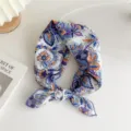 Cotton linen floral small square scarf, vintage neckerchief and stylish hair band accessory. - Colored Branch Purple (20B)