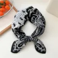 Black and white paisley cotton linen square scarf, stylish bandana neckerchief for women. - Complementary Paisley Black