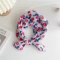Floral cherry print small square scarf cotton linen neckerchief chic hair band for women - Cherry Blue Leaf (23B)