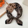 Fashion black khaki paisley square scarf, elegant cotton linen neckerchief for women. - Complementary Paisley Camel