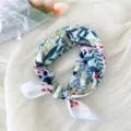 Japanese style floral square scarf, cotton linen thin neckerchief for women decoration. - 21B Ilex