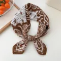 Brown white paisley cotton linen small square scarf elegant neckerchief vintage headwrap - Complementary Paisley Brown
