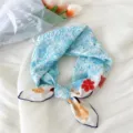 Japanese style floral print cotton linen square scarf small head scarf for women fashion. - 22B Teapot Floral Blue
