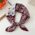 Burgundy white paisley cotton linen square scarf, chic fashion neckerchief for women. - Complementary Paisley Brick Red