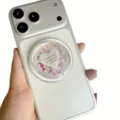 Detaillierte Ansicht eines magnetischen Handy-Grips mit Herzbotschaft und weißen Perlen - Blasen Magnetischer Ständer / Herz