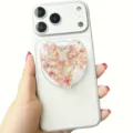 Gros plan d'un support de téléphone en forme de cœur avec fleurs séchées et feuille d'or - Support Magnétique / Style Fleur Rose 1