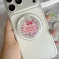 Süßer magnetischer Handy-Grip aus Harz mit Erdbeerkuchen-Motiv für Smartphones weiß - Blasen Magnetischer Ständer / Erdbeerkuchen