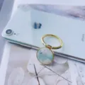 Floral phone ring holder with gold rim and light blue flower pattern - Finger Ring Holder / Gold-4