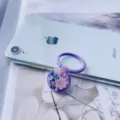 Purple floral round phone ring holder with drip glue finish for smartphones - Finger Ring Holder / Purple-1